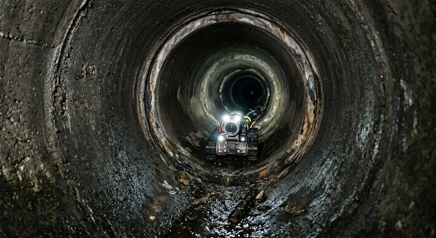 Robotic sewer camera inspecting pipe interior for Sewer Line Cleaning in Lemon Grove
