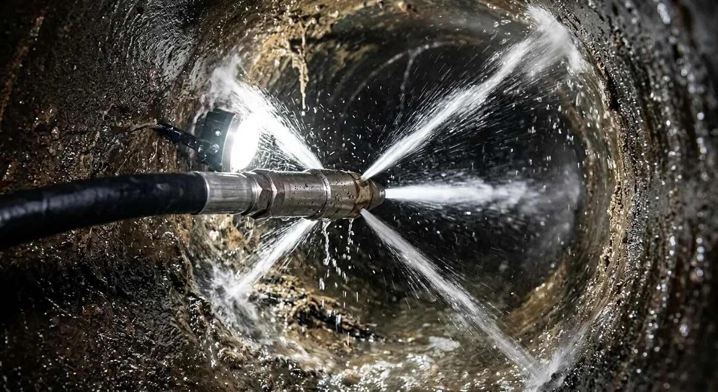 High-pressure hydro jetting nozzle cleaning sewer pipe for Storm Drain Cleaning in Lemon Grove
